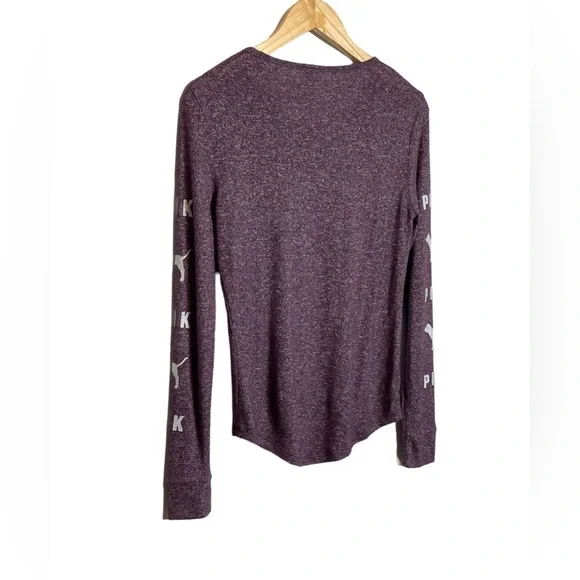 ✅SOLD-𝅺PINK Victorias Secret | Pajama Top Luscious Plum Silver Dog Logo Shirt - Picture 6 of 8